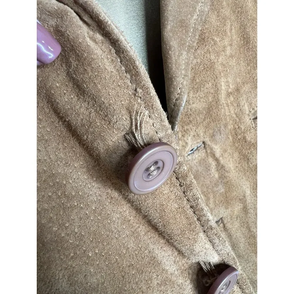 Vintage Leather Suede Vest Button Up Pockets Tan Brown Men's Size XL